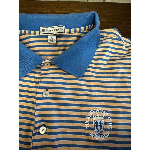 Peter Millar Cotton Polo Shirt Preppy Active Striped Mens XL Tuckers Point Club - Picture 3 of 9
